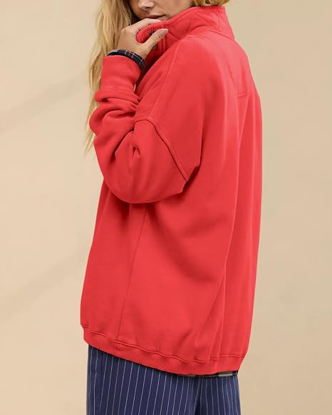 Gacaky Sweatshirt for Women Oversized Henley Neck Pullover Top Fall Outfits - Image 2