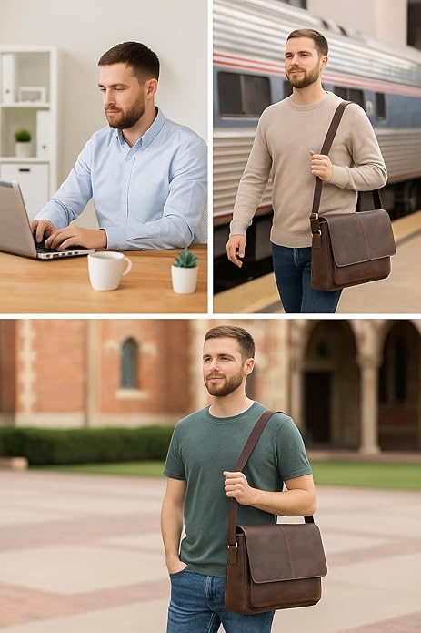 Leather Laptop Messenger Bag for Men and Women - Briefcase Crossbody Office - Image 3