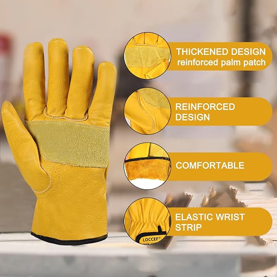 LOCCEF 2 Pairs Leather Work Gloves for Men Women Cowhide Utility - Image 2