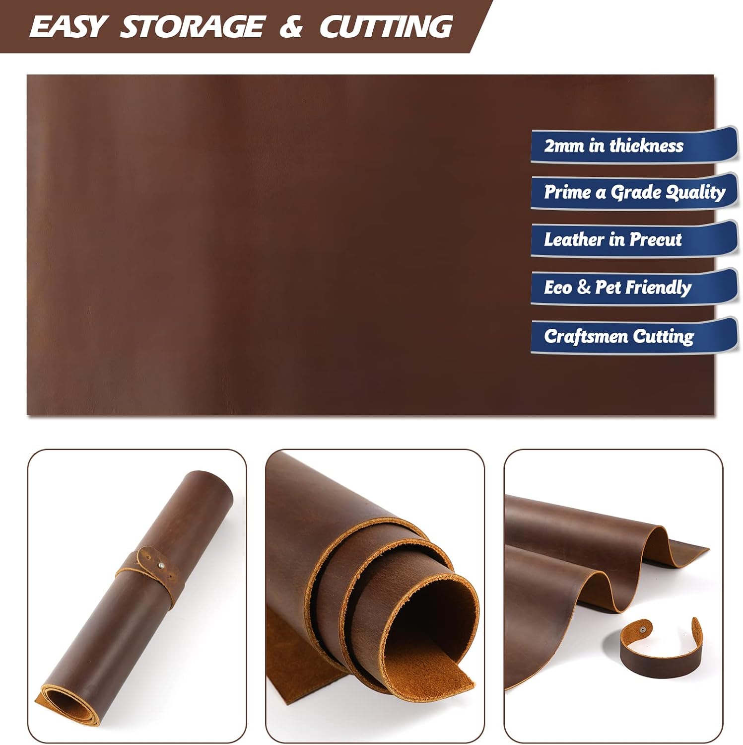 RingSun 12''X24'' Genuine Leather Sheets for Crafts Full Grain Leather Tooling Leather (2mm) Thick Cowhide Leather Pieces Square, Dark Brown - Image 3