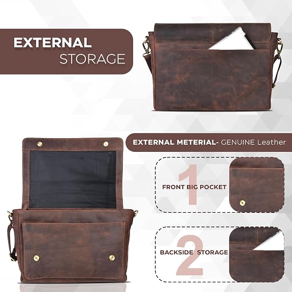 Leather Laptop Messenger Bag for Men and Women - Briefcase Crossbody Office - Image 4