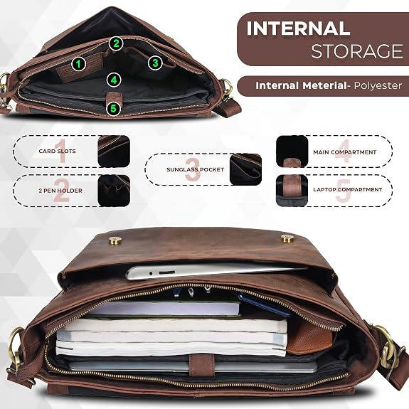 Leather Laptop Messenger Bag for Men and Women - Briefcase Crossbody Office - Image 5