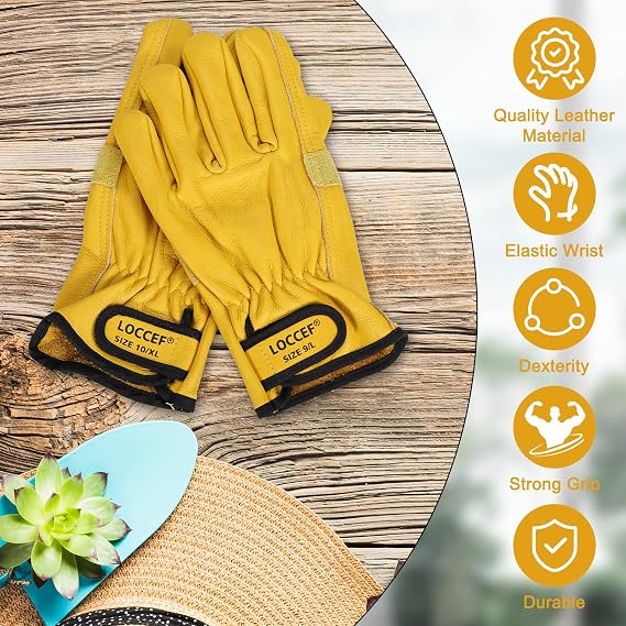 LOCCEF 2 Pairs Leather Work Gloves for Men Women Cowhide Utility - Image 5