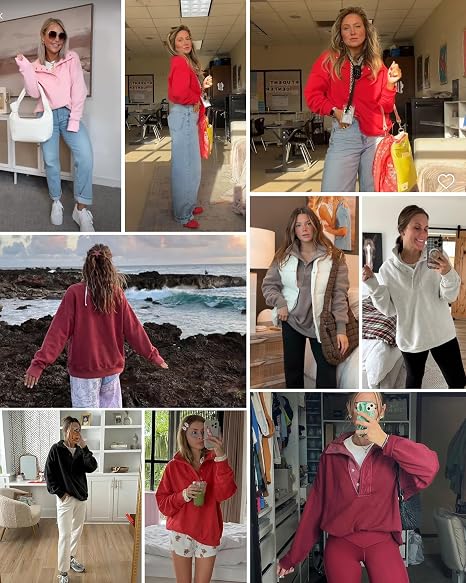 Gacaky Sweatshirt for Women Oversized Henley Neck Pullover Top Fall Outfits - Image 3