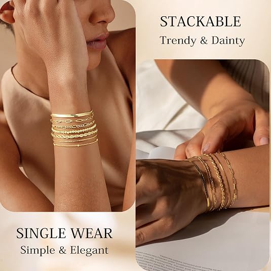 M MOOHAM 7PCS Gold Bracelets for Women, 14K Gold Plated Beaded Bracelet Set - Image 4
