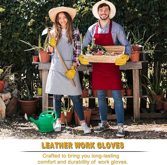 LOCCEF 2 Pairs Leather Work Gloves for Men Women Cowhide Utility - Image 4