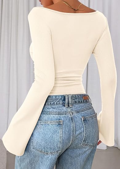 PRETTYGARDEN Womens Bell Long Sleeve Ribbed Knit Tops - Image 6