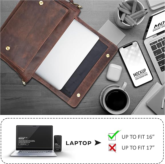 Leather Laptop Messenger Bag for Men and Women - Briefcase Crossbody Office - Image 6
