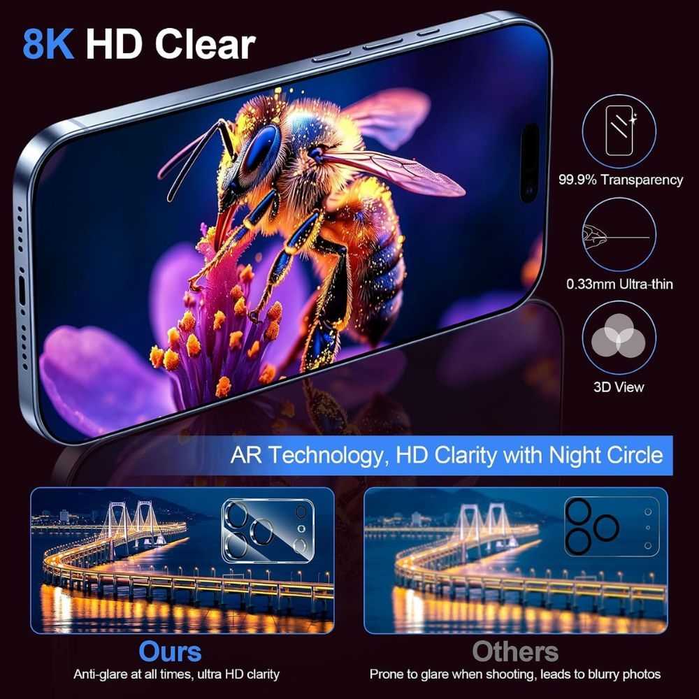 QHOHQ for iPhone 18 Pro Screen Protector, 9H+ Tempered Glass, 3+3 Pack - Image 2