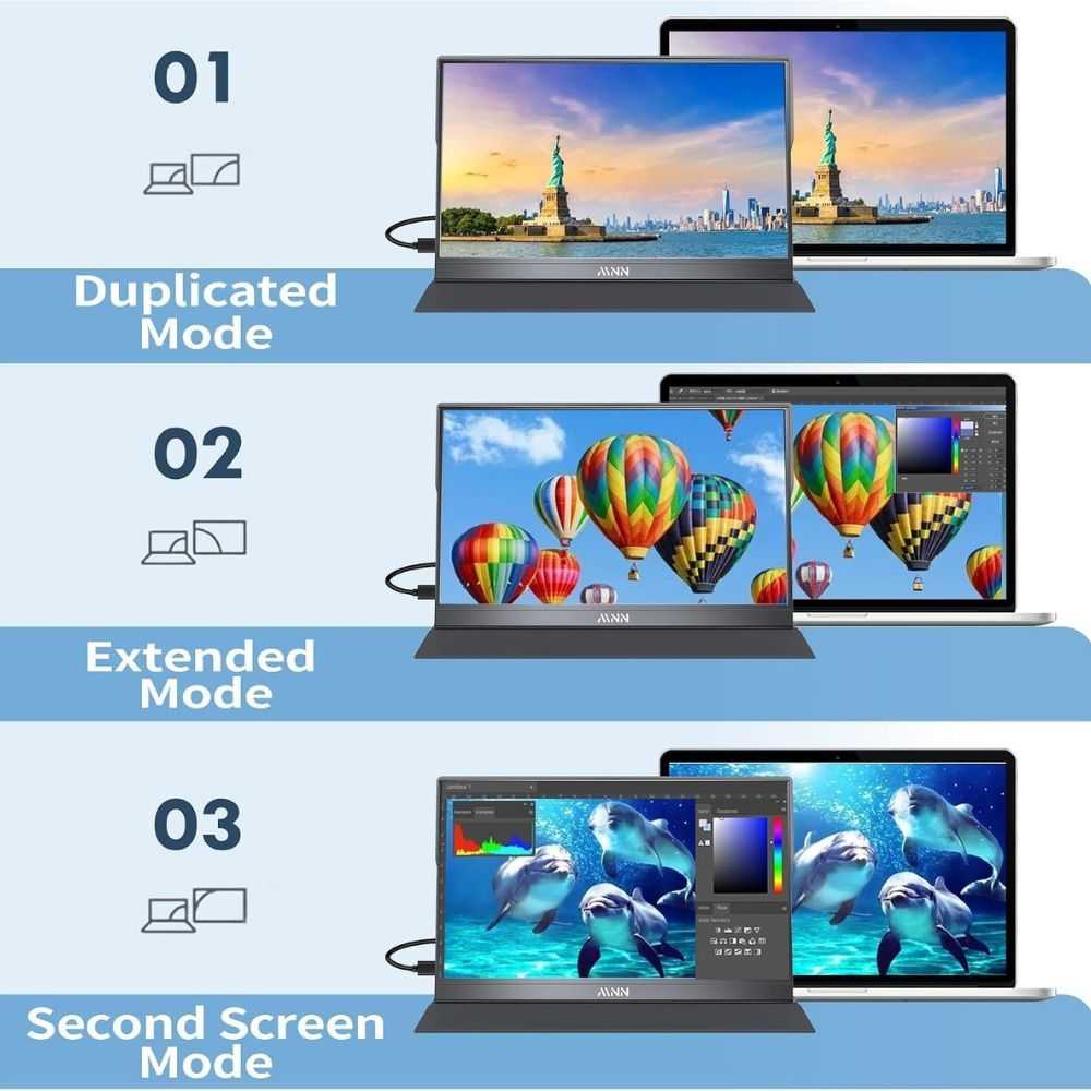 MNN 15.6" FHD 60Hz Portable Monitor USB-C HDMI IPS HDR Gaming Laptop - Image 2