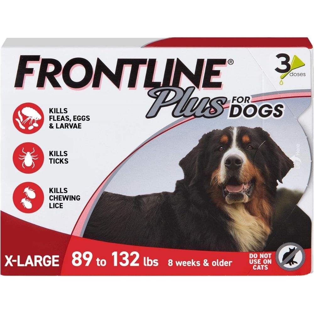 FRONTLINE Plus Flea & Tick Treatment for Extra-Large Dogs – 89–132 lbs, Monthly Protection