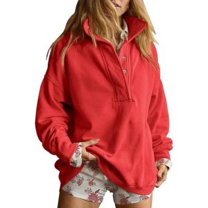 Gacaky Sweatshirt for Women Oversized Henley Neck Pullover Top Fall Outfits