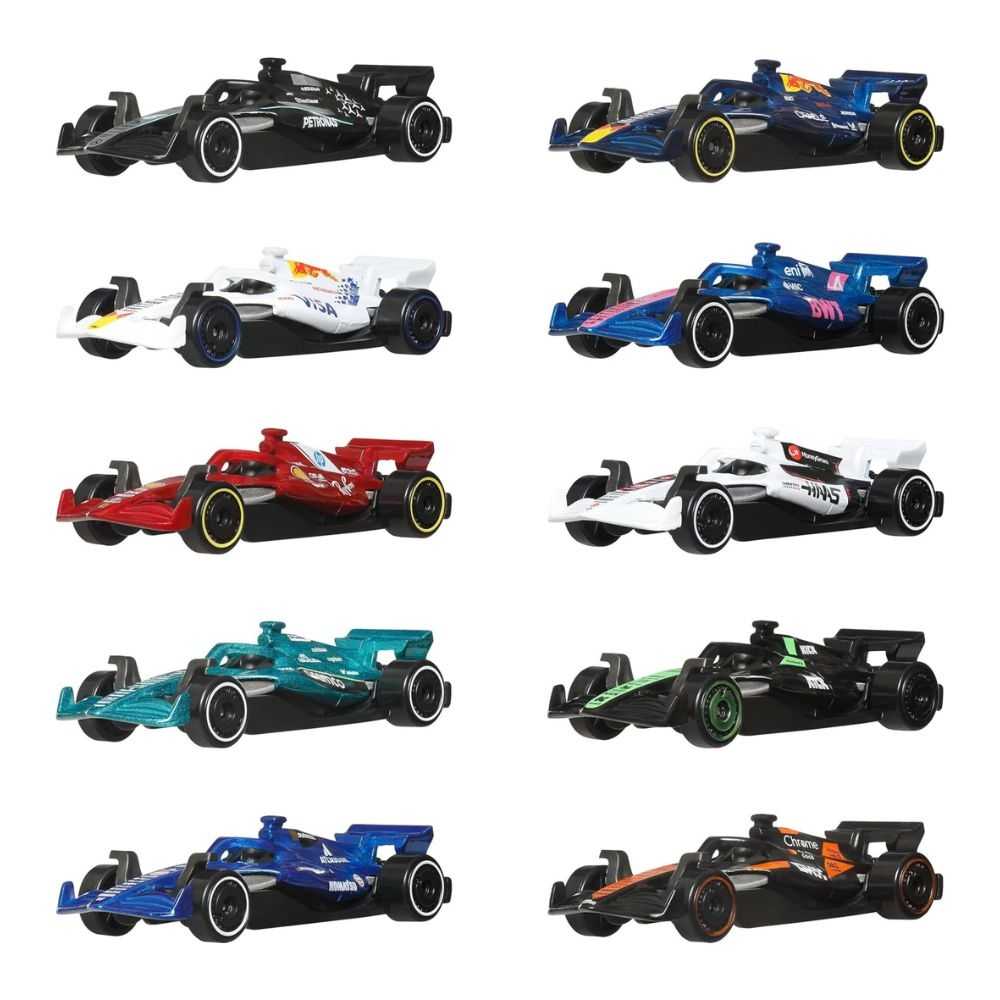 Hot Wheels Formula 1 2025 10-Pack, Set of 10 1:64 Scale Die-Cast Toy Cars Featuring All 10 F1 Racing Teams