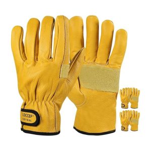 LOCCEF 2 Pairs Leather Work Gloves for Men Women Cowhide Utility