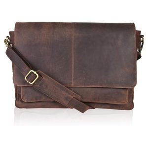 Leather Laptop Messenger Bag for Men and Women - Briefcase Crossbody Office