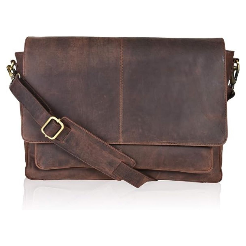 Leather Laptop Messenger Bag for Men and Women - Briefcase Crossbody Office