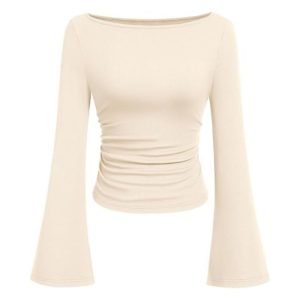 PRETTYGARDEN Womens Bell Long Sleeve Ribbed Knit Tops