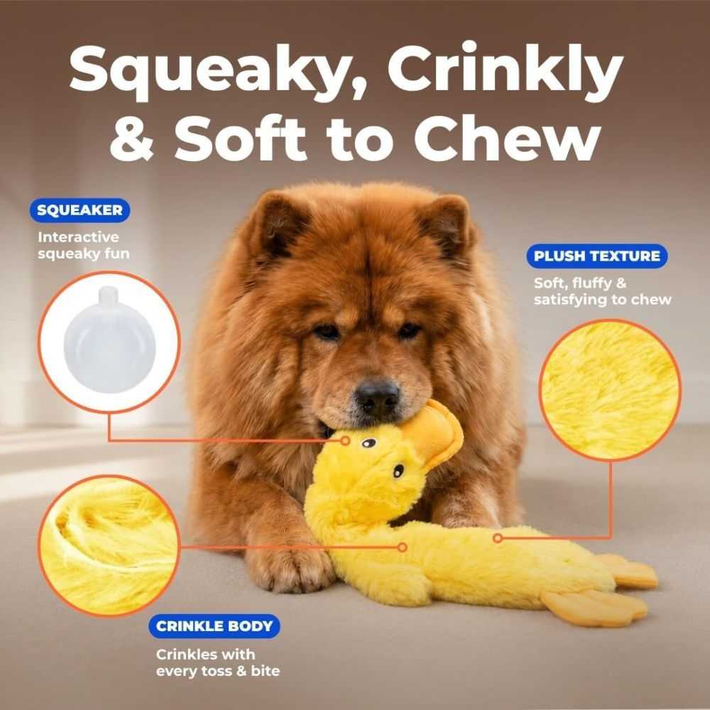 Best Pet Supplies Interactive Squeaky Dog Toy - Crinkle Duck, Yellow - Image 4