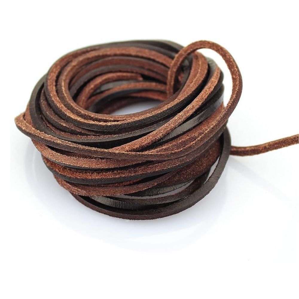 (TM) 3mm Flat Genuine Leather Strip Cord Braiding String Dark Brown Espresso (5 Yards)