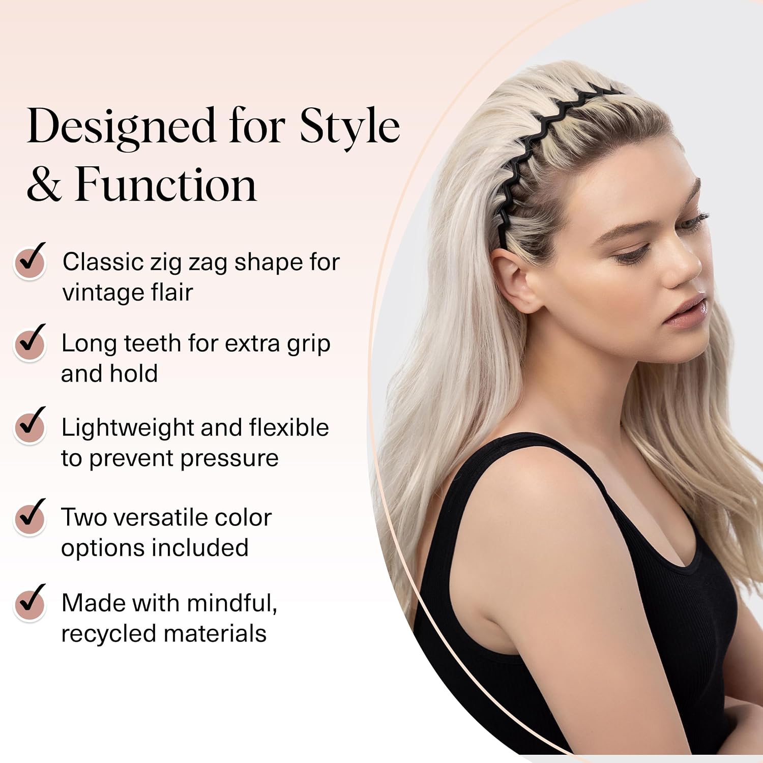 Kitsch Zig Zag Headbands for Women - Black and Tortoise, 2 pcs - Image 3