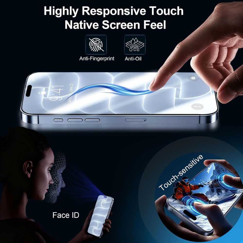 QHOHQ for iPhone 18 Pro Screen Protector, 9H+ Tempered Glass, 3+3 Pack - Image 6