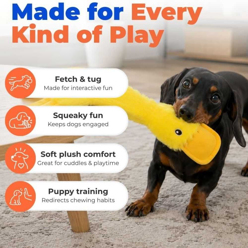 Best Pet Supplies Interactive Squeaky Dog Toy - Crinkle Duck, Yellow - Image 5