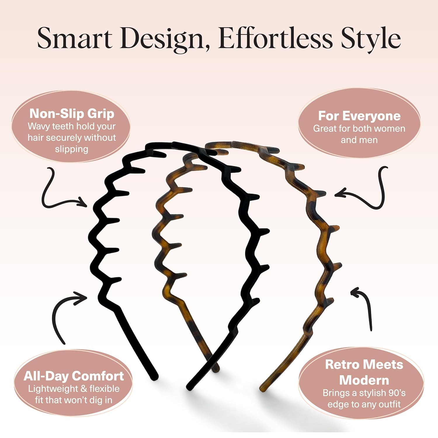 Kitsch Zig Zag Headbands for Women - Black and Tortoise, 2 pcs - Image 7