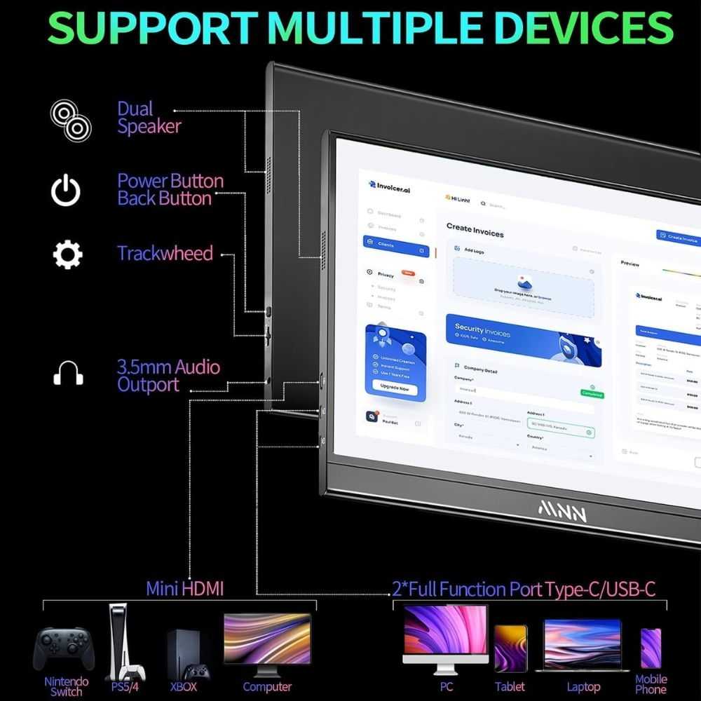 MNN 15.6" FHD 60Hz Portable Monitor USB-C HDMI IPS HDR Gaming Laptop - Image 6